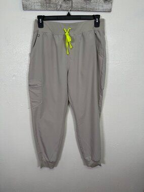 Figs Technical Collection Scrub Pants Khaki Cuffed Elastic Drawstring Waist Larg
